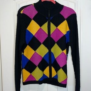 Unique vintage colorful Marisa Christina wool full zip sweater cardigan M